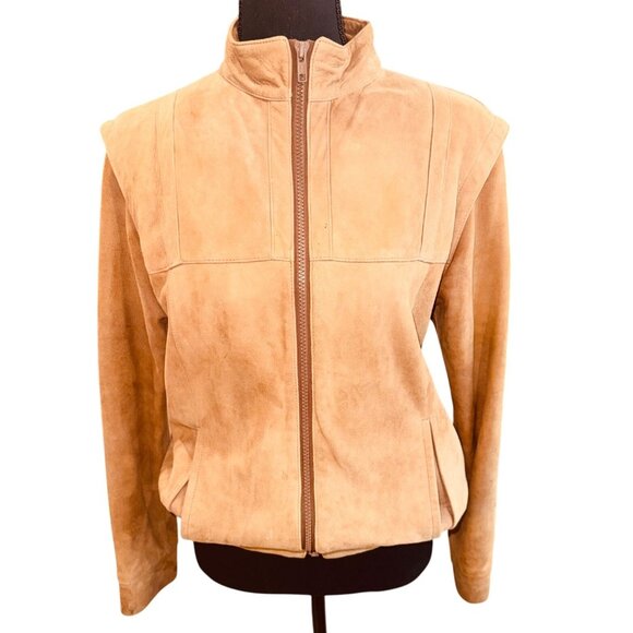 Vintage Leather by New England Classic Money Camel Leather Bomber Moto Jacket M - Picture 1 of 13